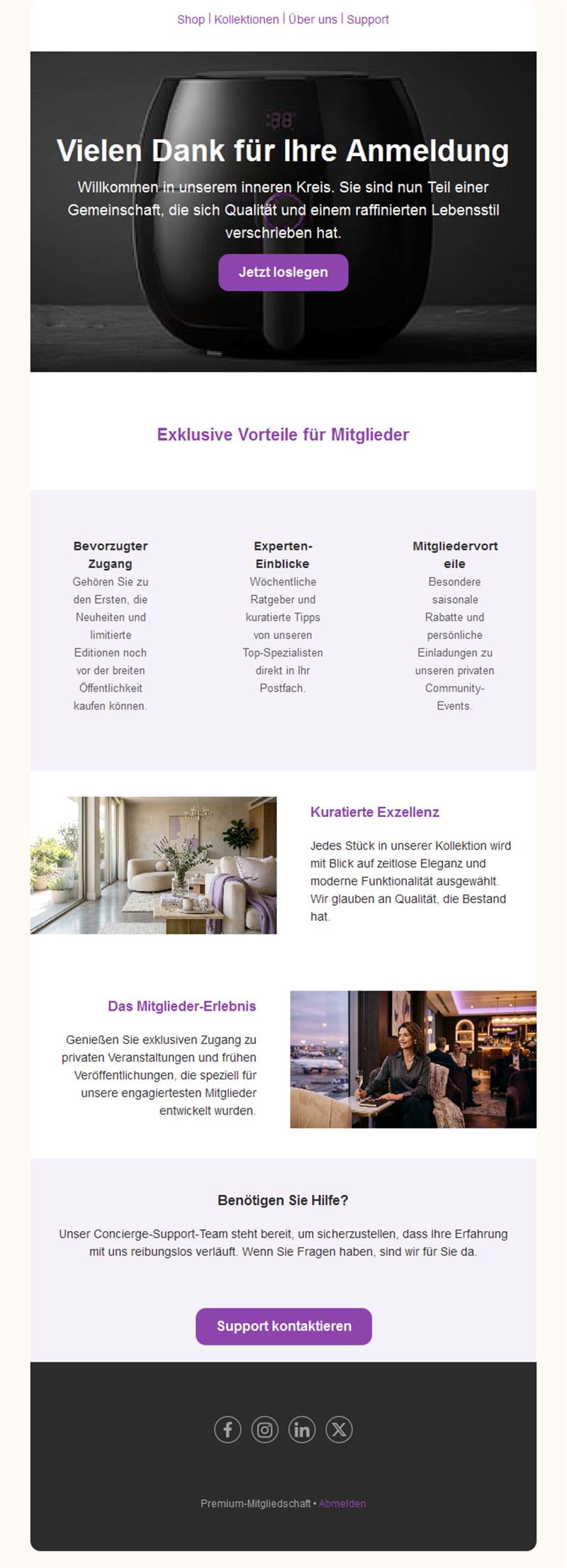 Dankeschön-E-Mail-Vorlage nach der Anmeldung