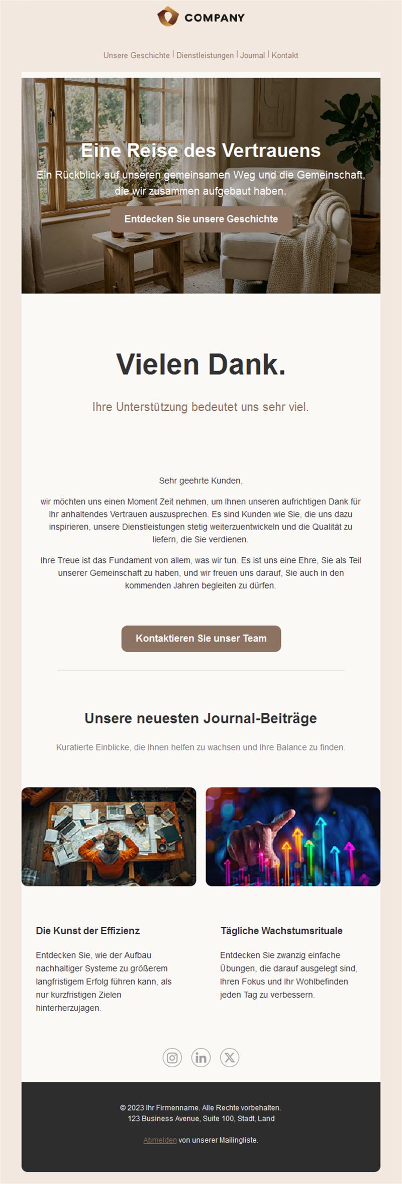 Dankeschön-E-Mail-Vorlage für treue Kunden
