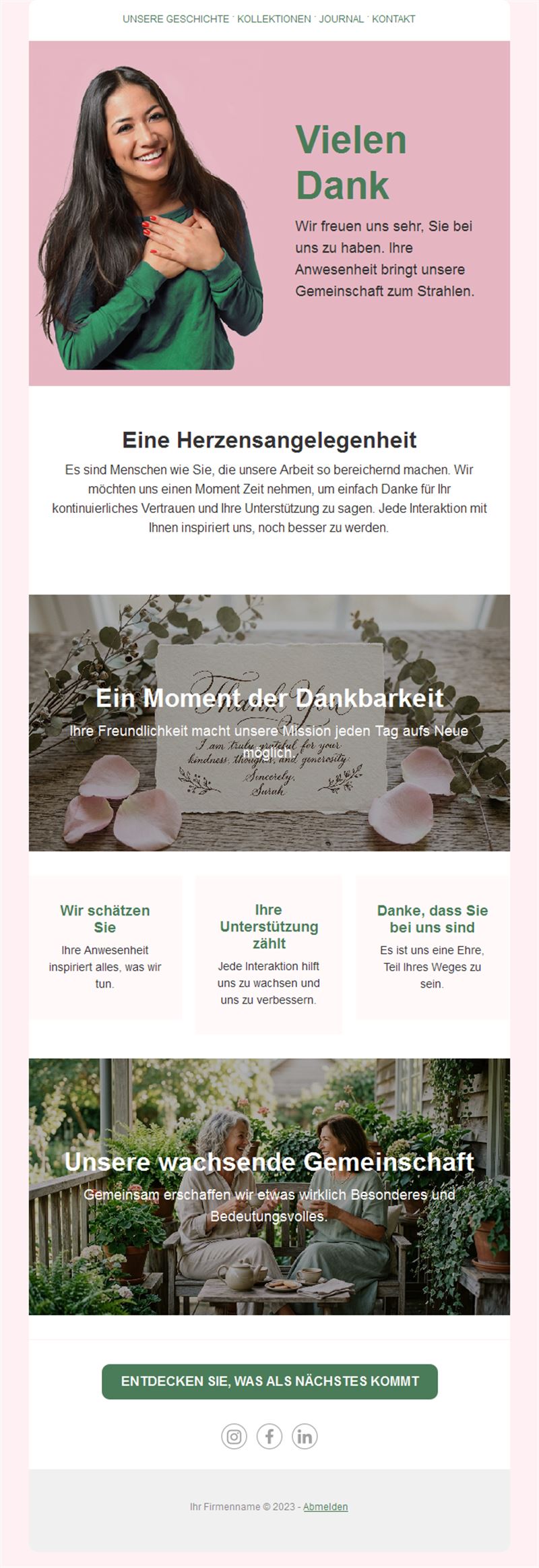 Dankeschön-E-Mail für Mitglieder und Abonnenten