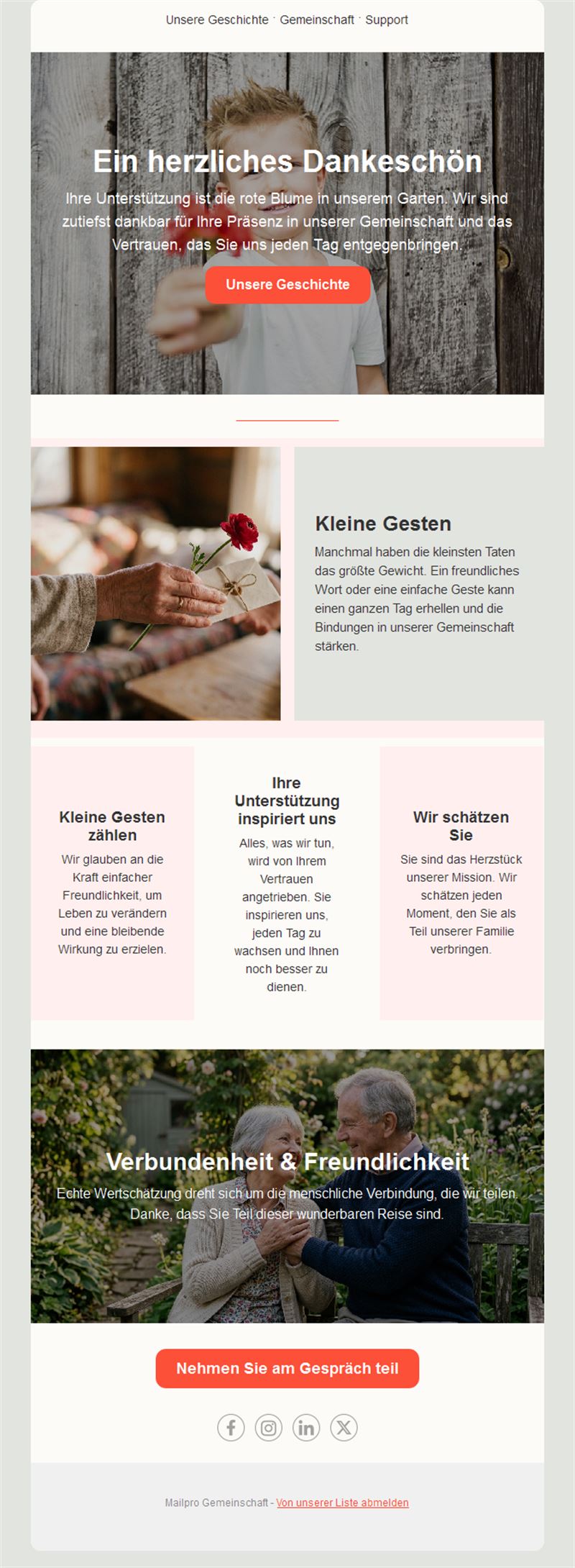 Herzliche Dankeschön-E-Mail-Vorlage