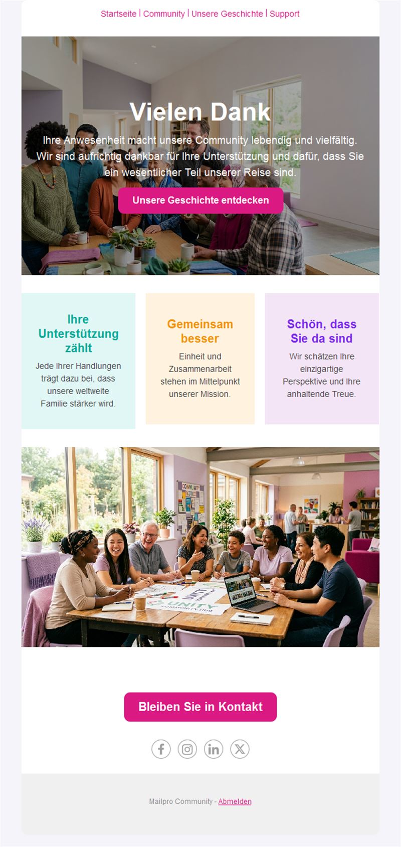 Dankeschön-E-Mail-Vorlage für die Community