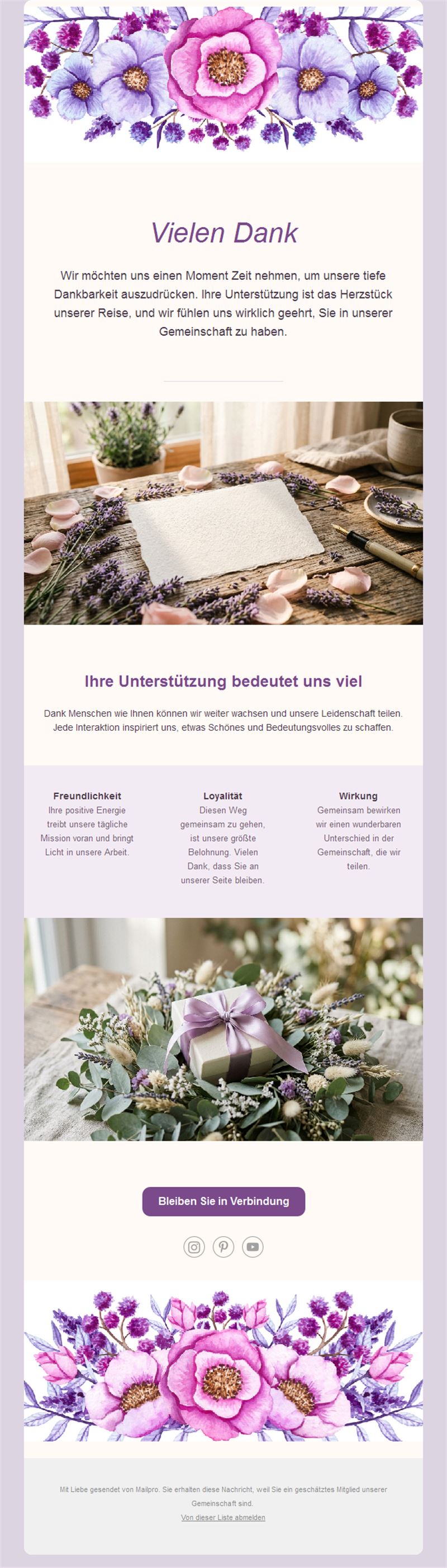 Florale Dankeschön-E-Mail für Ihre Community