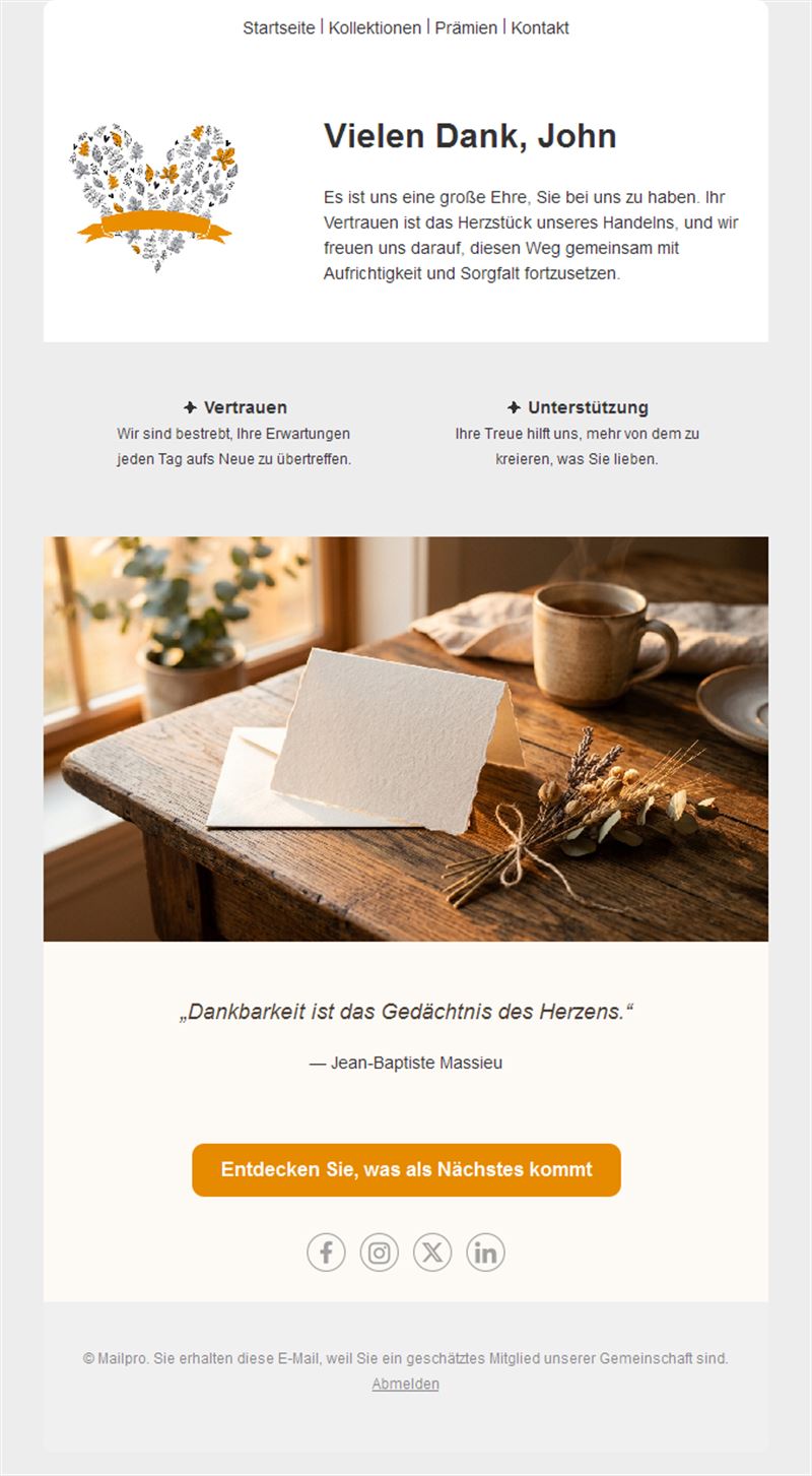 Personalisierte Dankeschön-E-Mail für Kunden