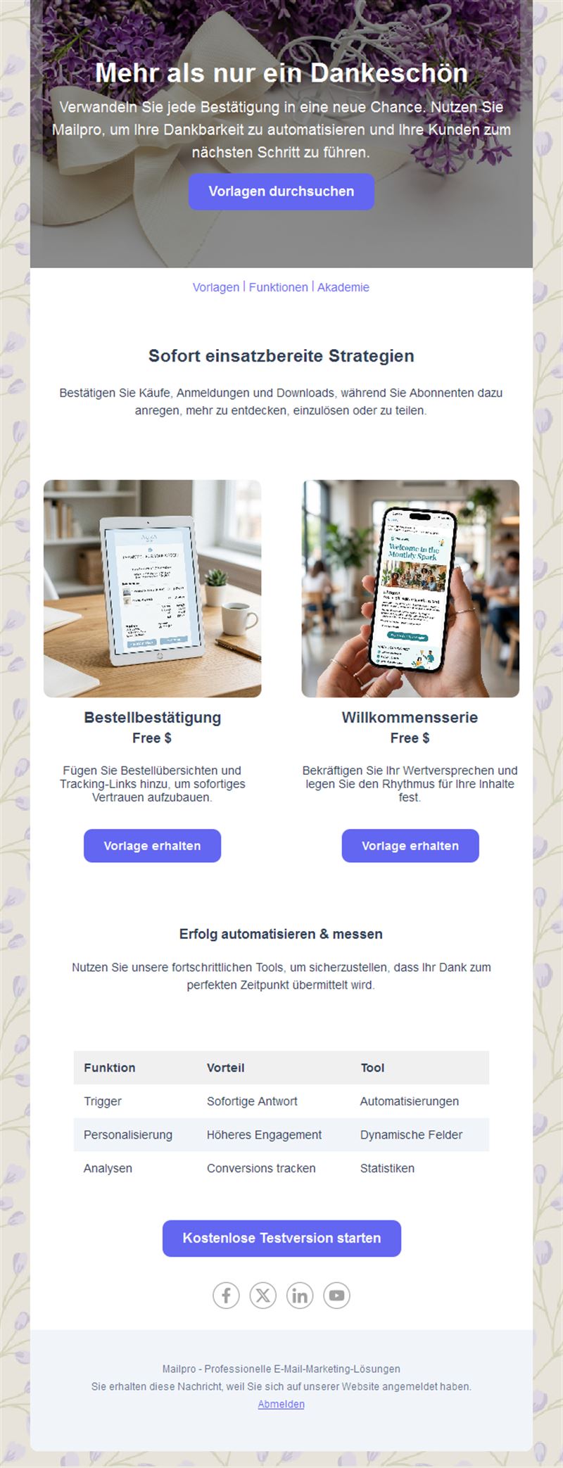 Dankeschön-E-Mail-Vorlage mit Ressourcen