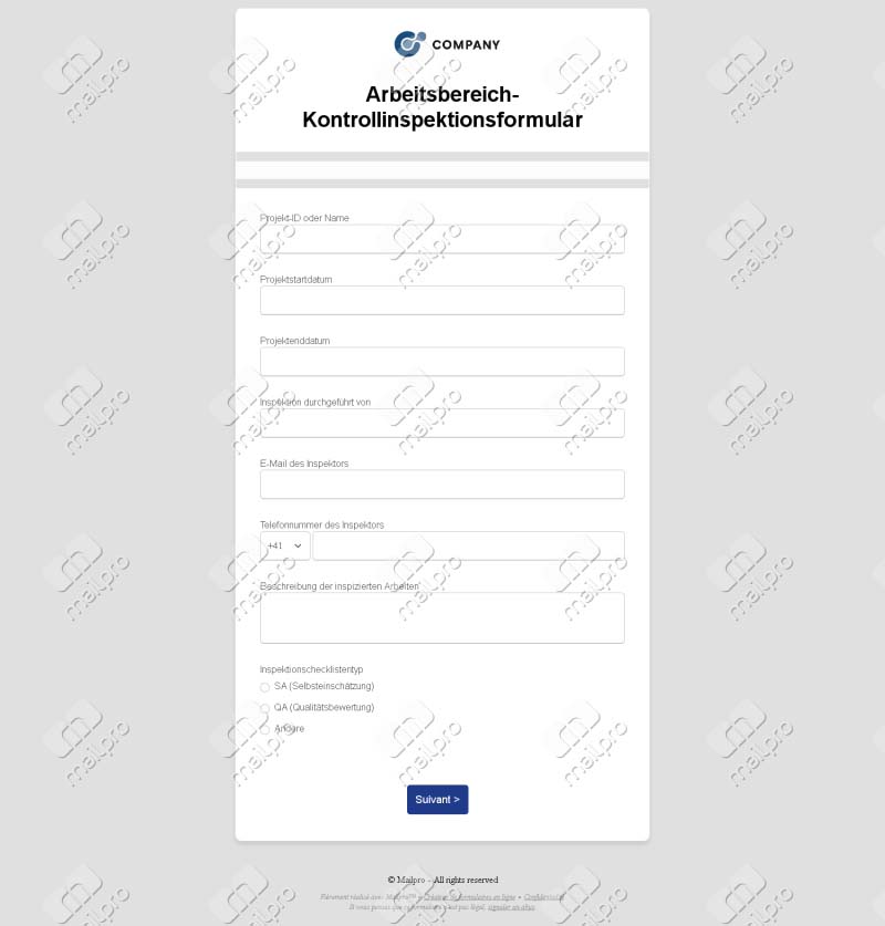 Arbeitsbereich Inspektionscheckliste