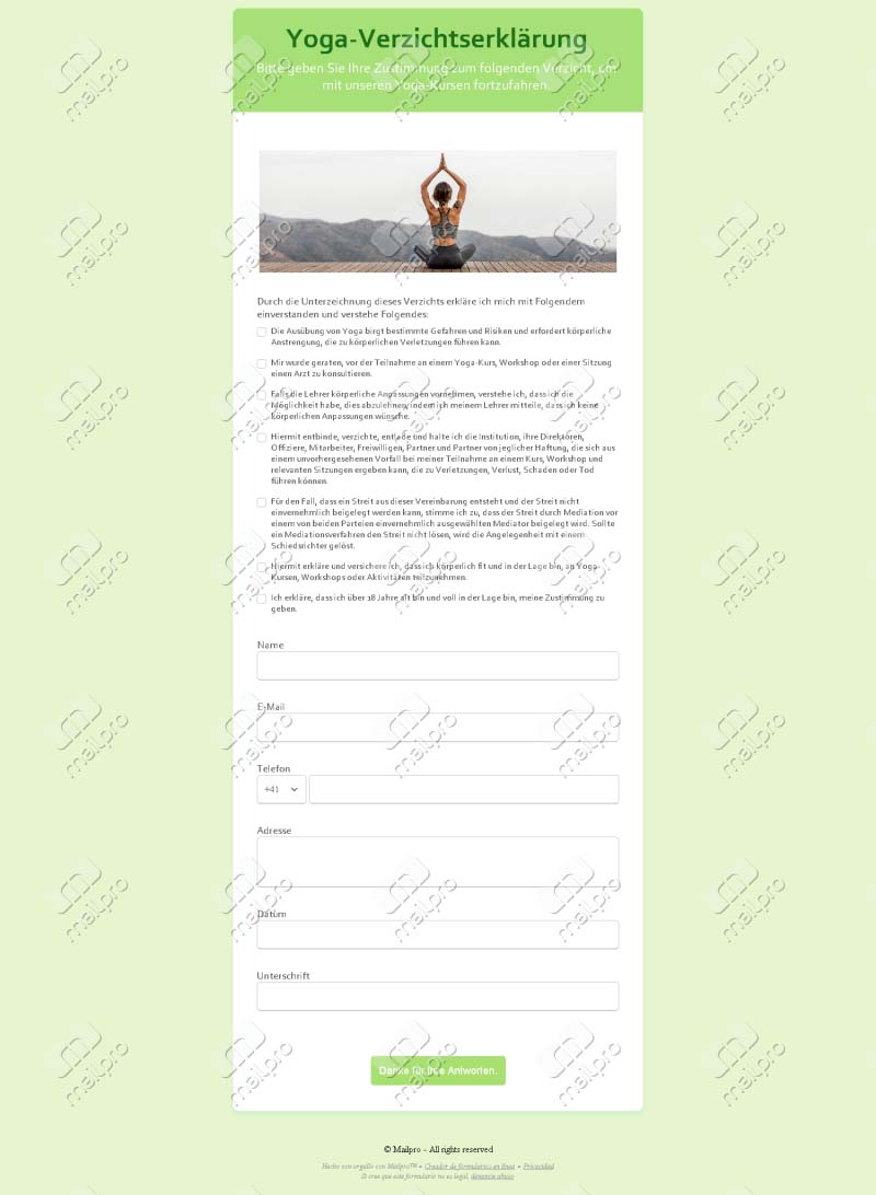 Yoga Haftungsfreistellung Formular