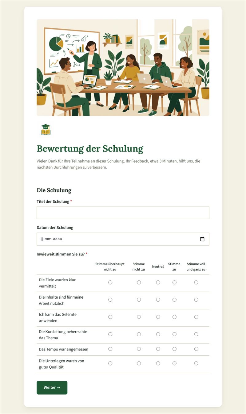 Bewertung der Schulung