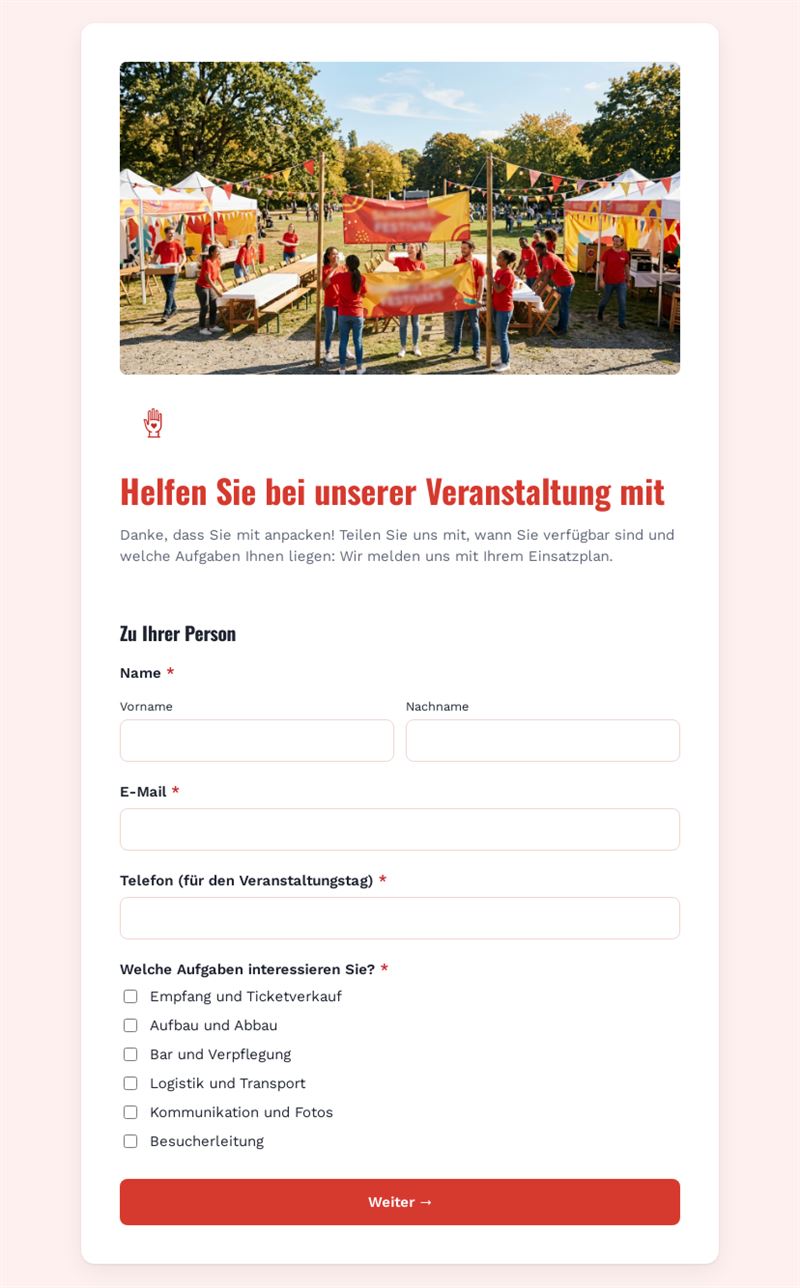 Helfen Sie bei unserer Veranstaltung mit
