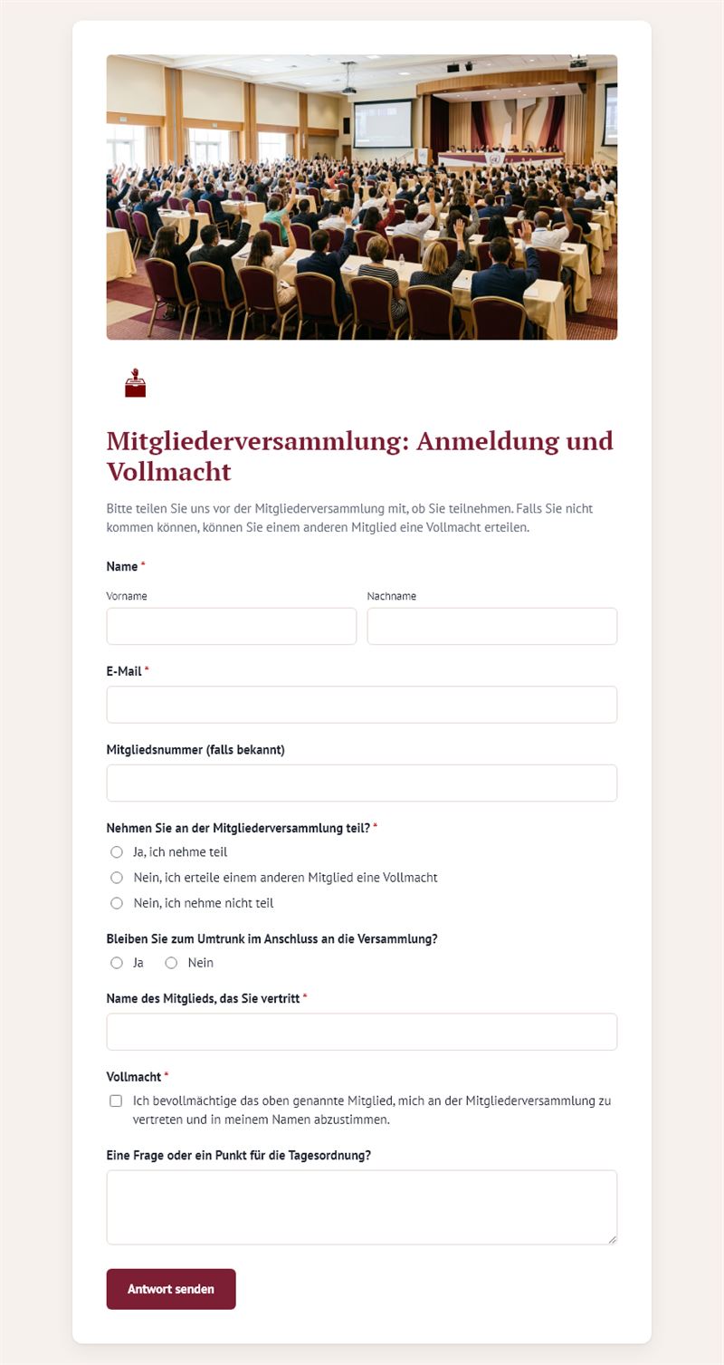 Mitgliederversammlung: Anmeldung und Vollmacht