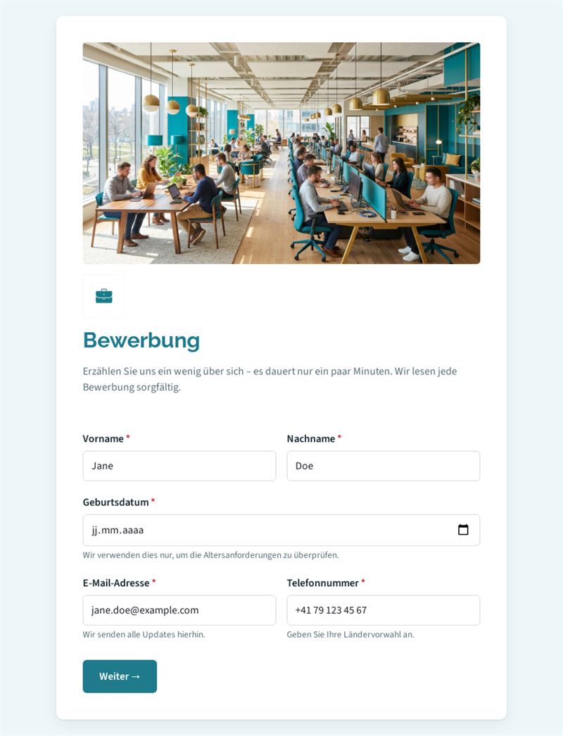 Bewerbung um Anstellung