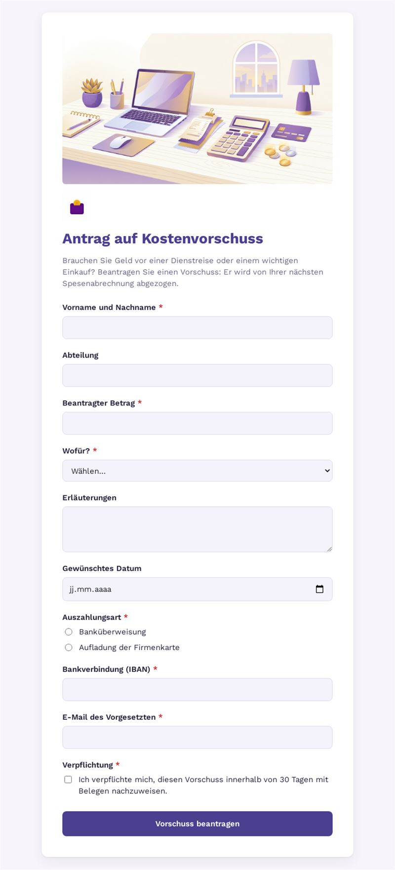 Antrag auf Kostenvorschuss