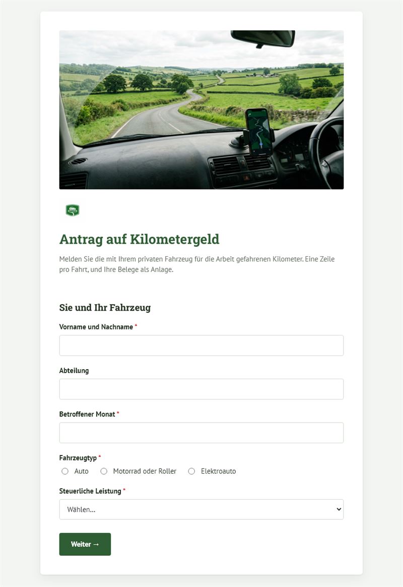 Antrag auf Kilometergeld