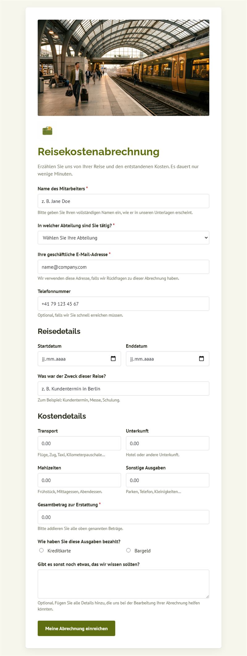 Reisekostenabrechnung Formular