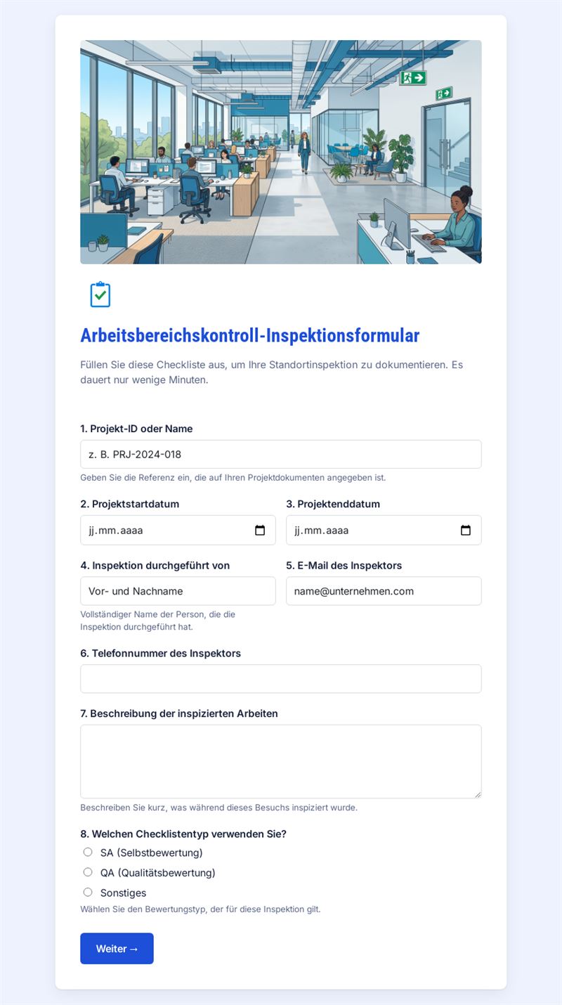 Arbeitsbereich Inspektionscheckliste