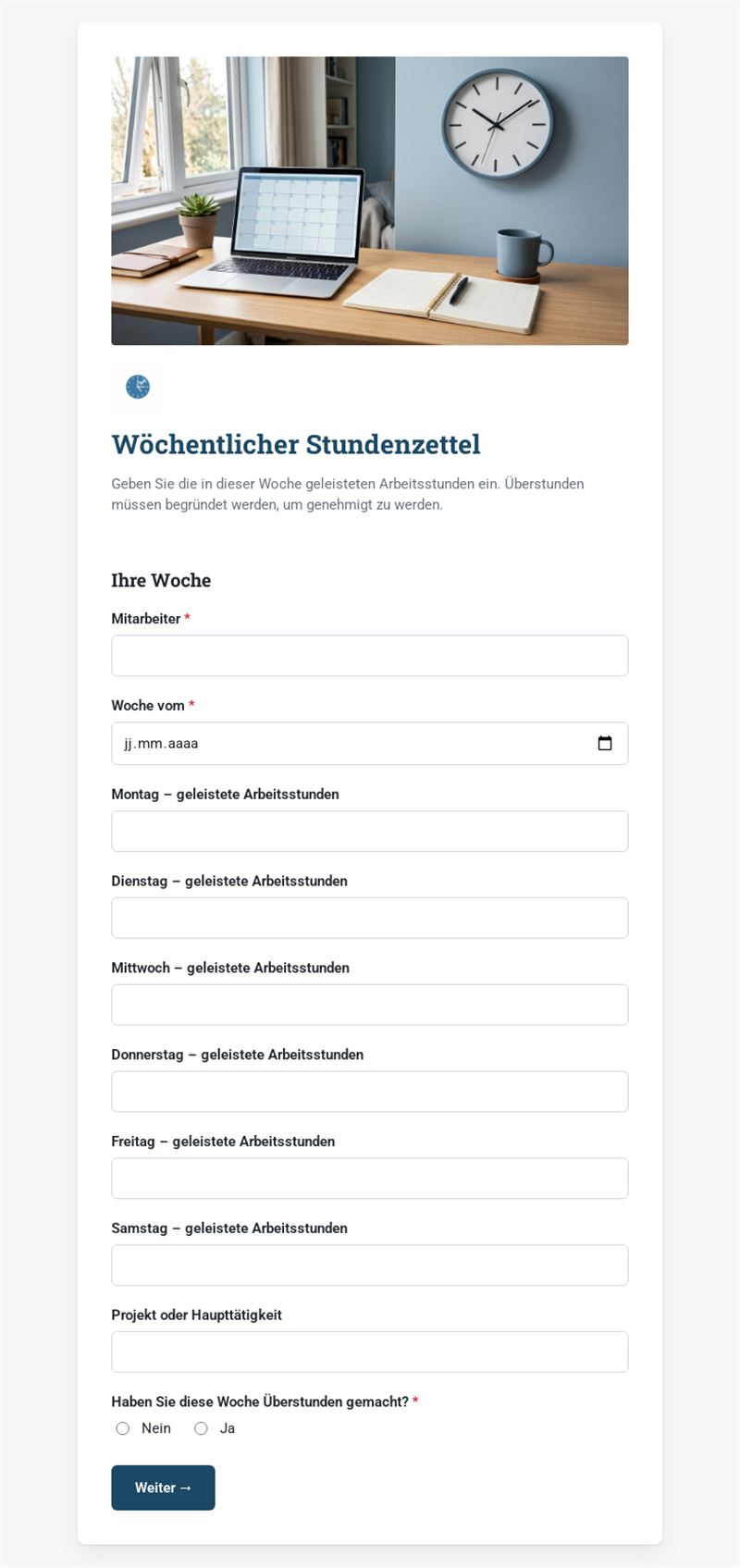 Wöchentlicher Stundenzettel