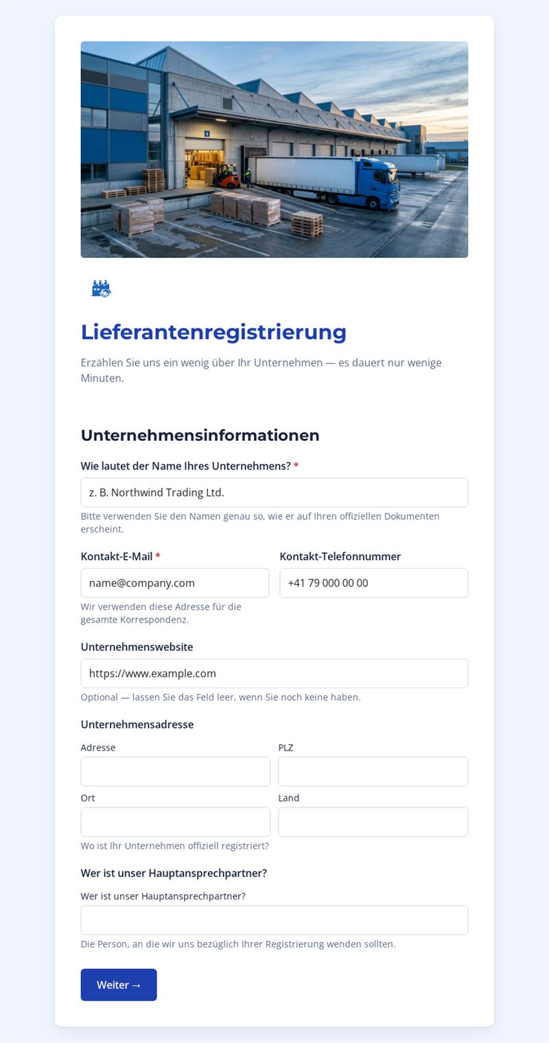 Lieferantenregistrierung Schlank