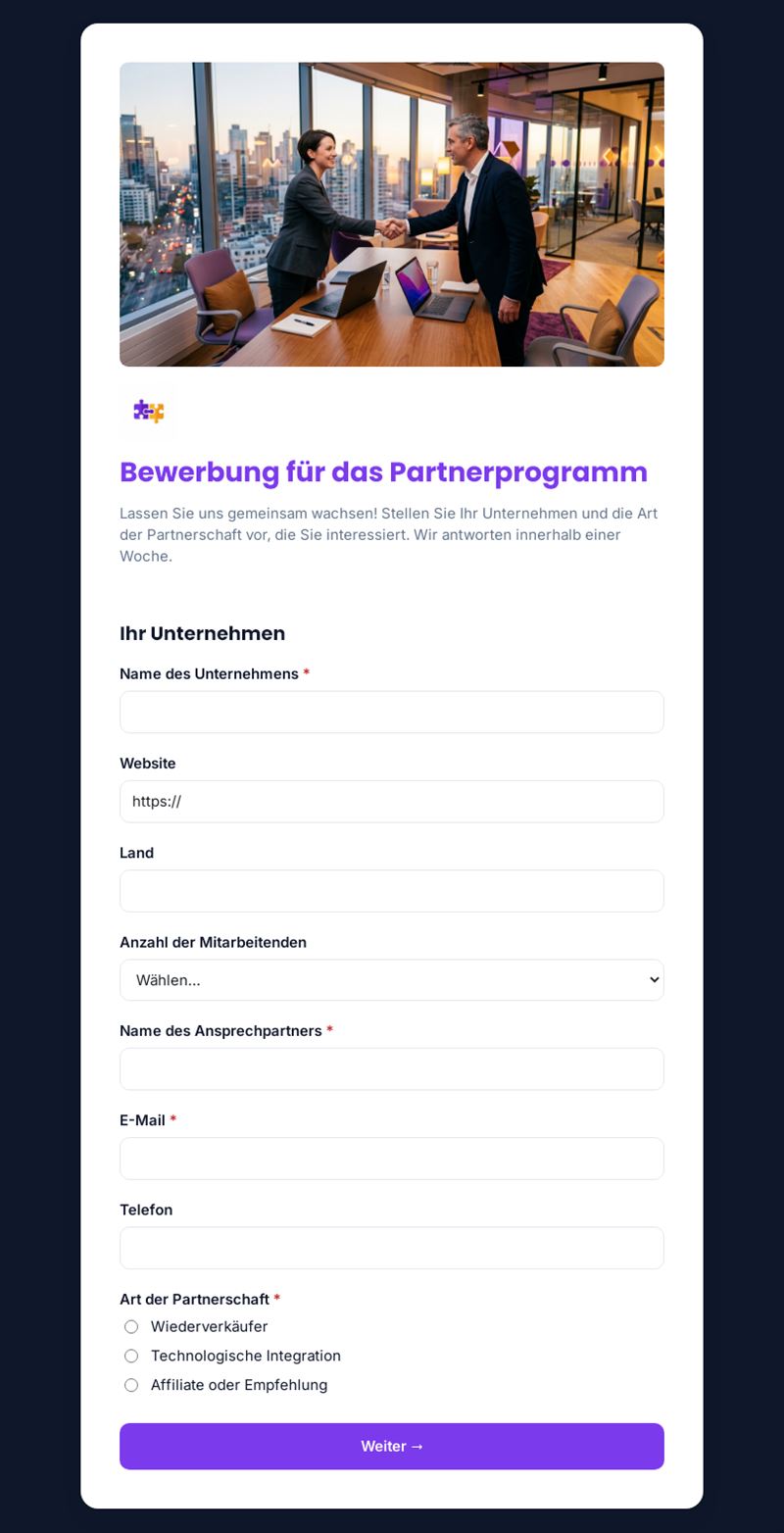 Bewerbung für das Partnerprogramm