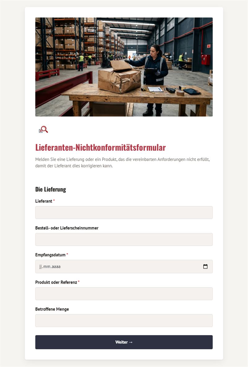 Lieferanten-Nichtkonformitätsformular