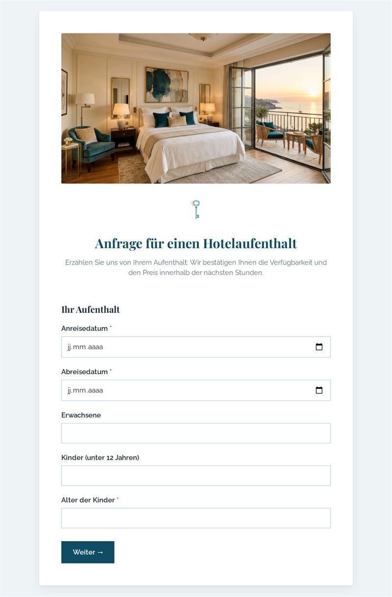 Anfrage für einen Hotelaufenthalt