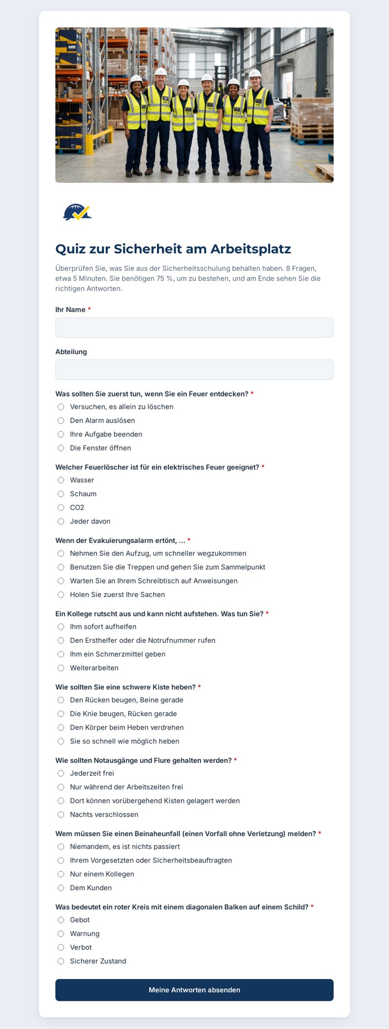 Quiz zur Sicherheit am Arbeitsplatz