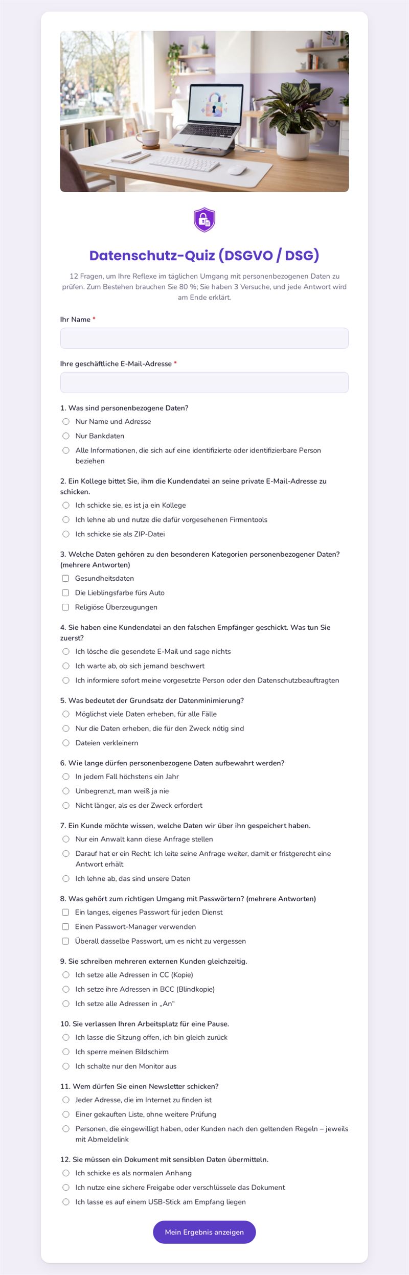 Datenschutz-Quiz (DSGVO / DSG)