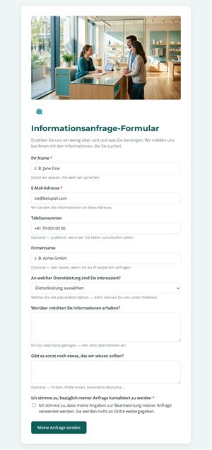 Informationsanfrage zu Produkt oder Dienstleistung