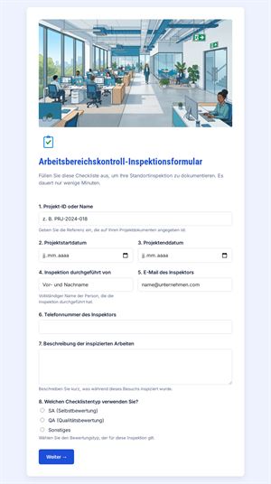 Arbeitsbereich Inspektionscheckliste