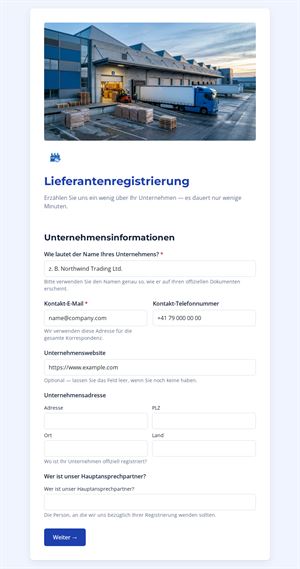 Lieferantenregistrierung Schlank