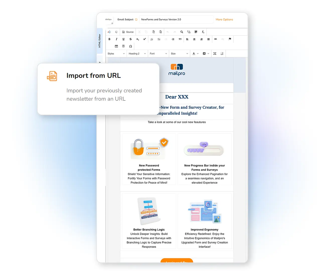 Einen E-Mail-Newsletter direkt aus einer Webseiten-URL in Mailpro importieren