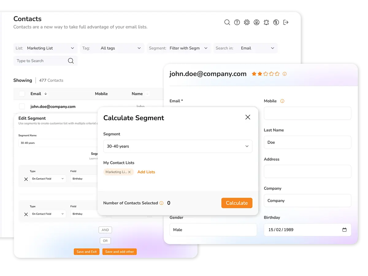 Kontakte-Dashboard mit Tags, Segmenten und Listen