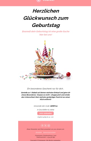 Personalisierte Geburtstags-E-Mail-Vorlage