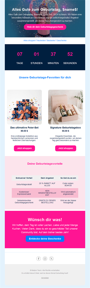 Birthday Greeting Email Layouts